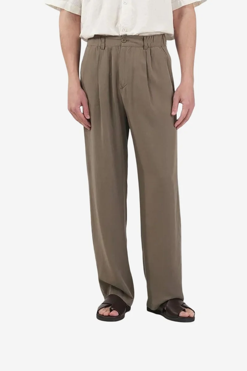 Giesto Khaki Green GIESTO High Waist Wide Leg Crepe Pleated Trousers for Men | Best Price UAE