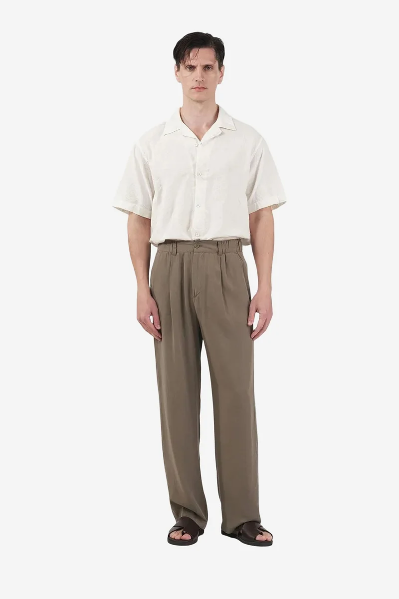 GIESTO High Waist Wide Leg Crepe Pleated Trousers