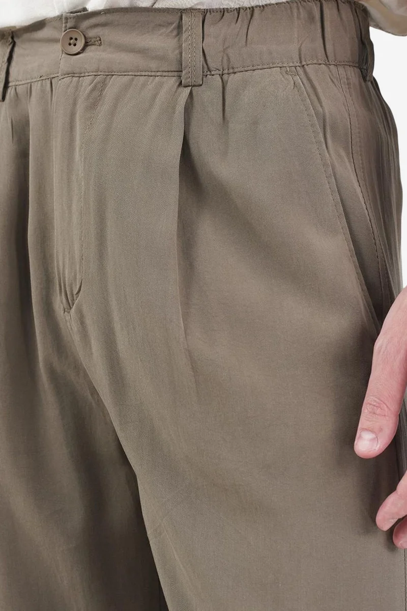 Giesto Khaki Green GIESTO High Waist Wide Leg Crepe Pleated Trousers for Men | Best Price UAE