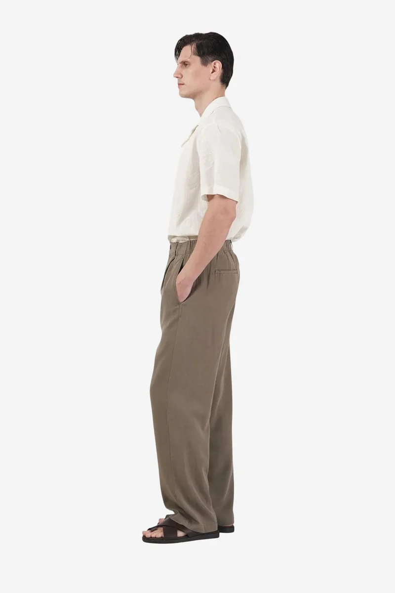 Giesto Khaki Green GIESTO High Waist Wide Leg Crepe Pleated Trousers for Men | Best Price UAE