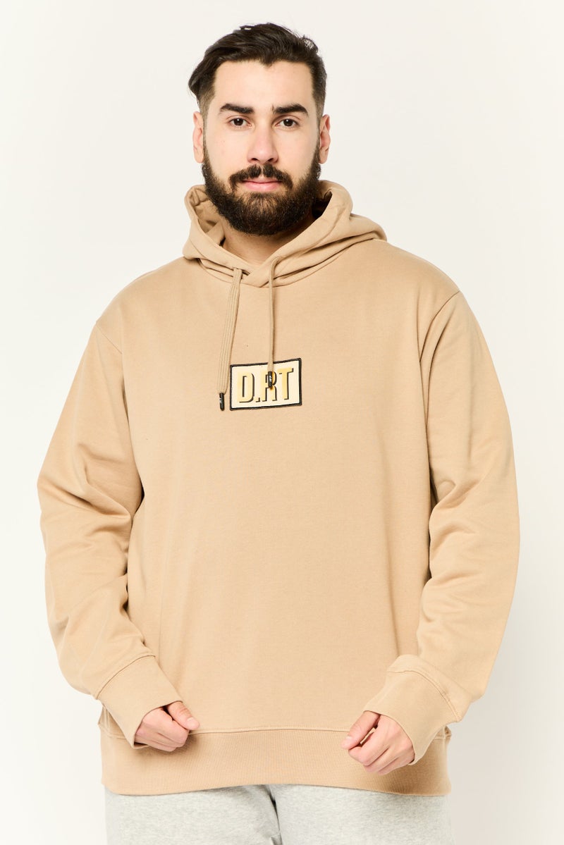 D RT Men Brand Logo Long Sleeves Hoodie, Tan - Image 1