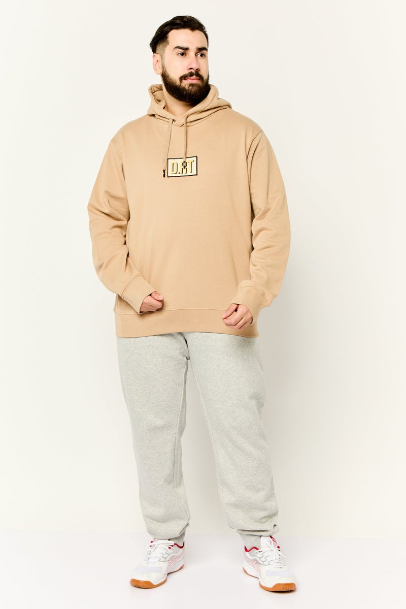 D RT Men Brand Logo Long Sleeves Hoodie, Tan - Image 2