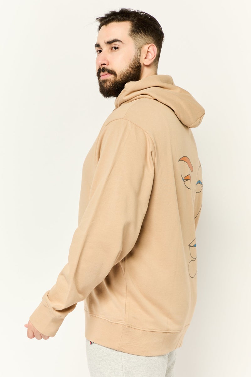 D RT Men Brand Logo Long Sleeves Hoodie, Tan - Image 3