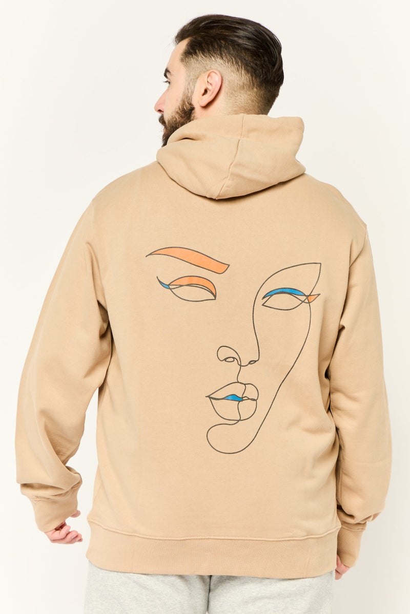 D RT Men Brand Logo Long Sleeves Hoodie, Tan - Image 4