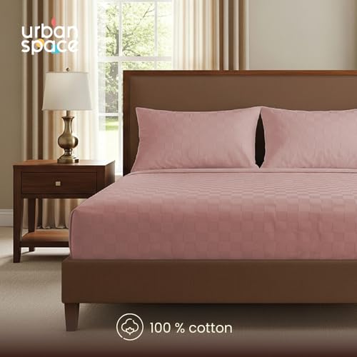 Urban Space 100% Cotton 300TC Jacquard bedsheets for King Size Bed, Pure Cotton Bedsheet King Bed, Checks bedsheet King Size with 2 Pillow Covers (108 x 108 Inches, Dusty Pink Cubes) - Image 3