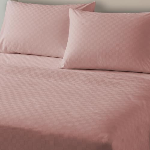 Urban Space 100% Cotton 300TC Jacquard bedsheets for King Size Bed, Pure Cotton Bedsheet King Bed, Checks bedsheet King Size with 2 Pillow Covers (108 x 108 Inches, Dusty Pink Cubes) - Image 2