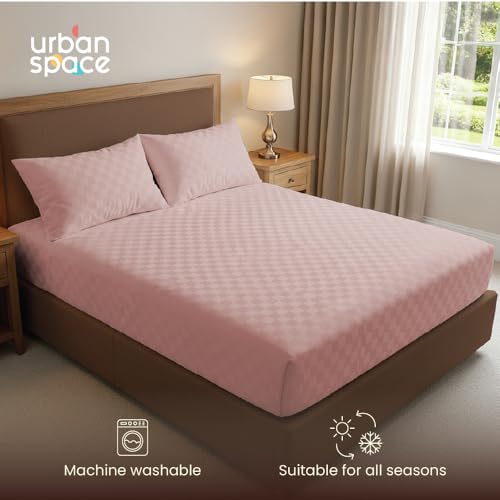 Urban Space 100% Cotton 300TC Jacquard bedsheets for King Size Bed, Pure Cotton Bedsheet King Bed, Checks bedsheet King Size with 2 Pillow Covers (108 x 108 Inches, Dusty Pink Cubes) - Image 5
