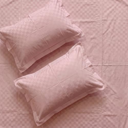 Urban Space 100% Cotton 300TC Jacquard bedsheets for King Size Bed, Pure Cotton Bedsheet King Bed, Checks bedsheet King Size with 2 Pillow Covers (108 x 108 Inches, Dusty Pink Cubes) - Image 1