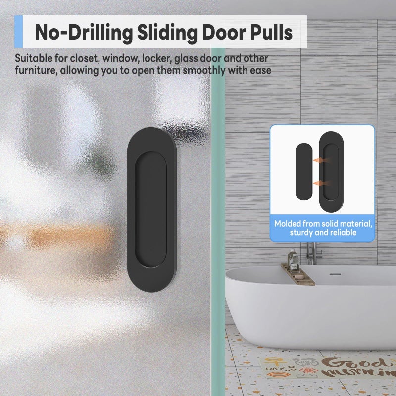 Yogepote 4 Pack Self Stick Sliding Door Handles, Aluminum Alloy 4 Inch Self Adhesive Cabinet Knobs For Push-Pull Glass Barn Doors, Closets, Wardrobes, Windows (4, Black) - Image 3
