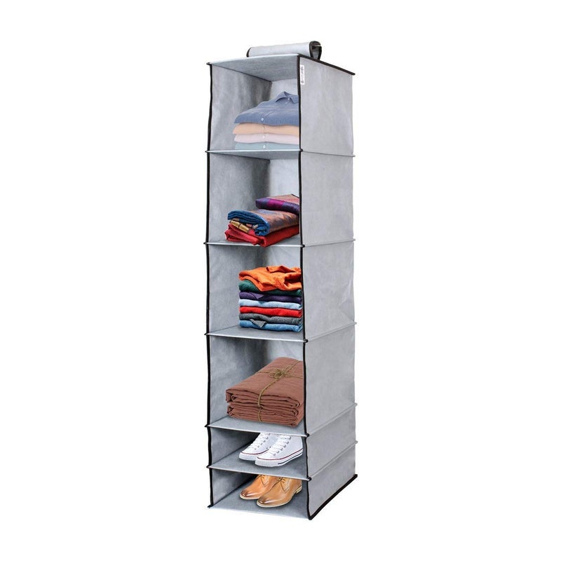 UNICRAFTS Hanging Organizer 6 Shelves NonWoven Foldable and Collapsible Wardrobe Cupboard 6 Tier Clothes Shoes Storage Set of 1 Grey - Image 1