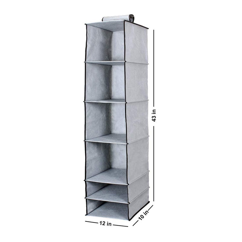 UNICRAFTS Hanging Organizer 6 Shelves NonWoven Foldable and Collapsible Wardrobe Cupboard 6 Tier Clothes Shoes Storage Set of 1 Grey - Image 3