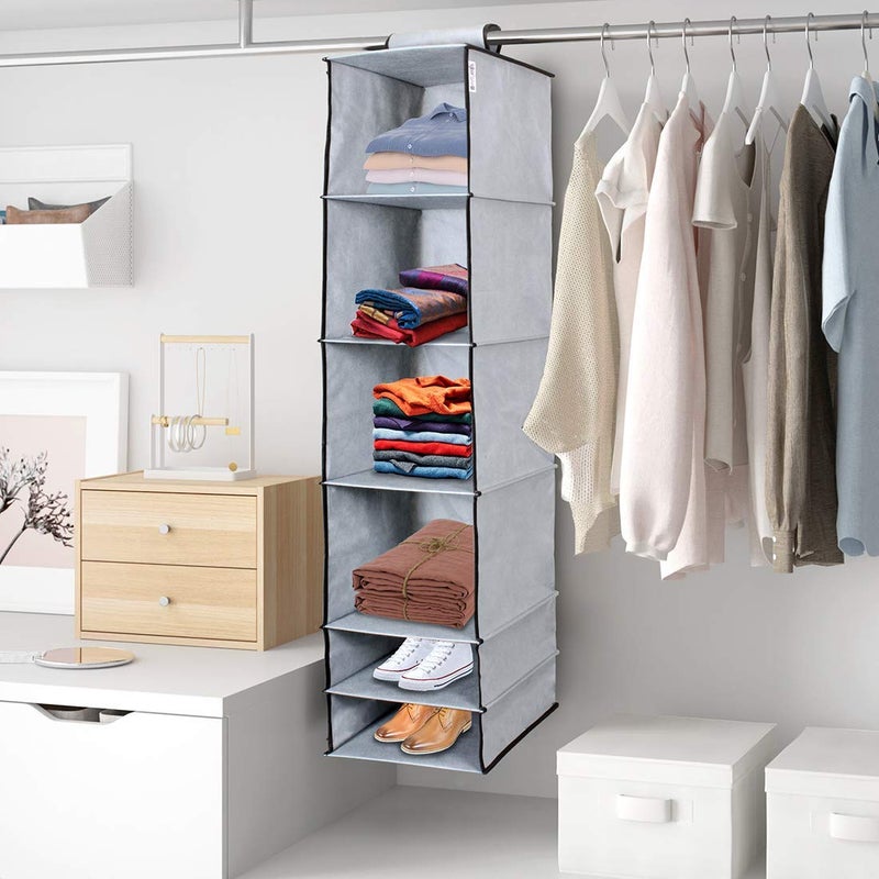 UNICRAFTS Hanging Organizer 6 Shelves NonWoven Foldable and Collapsible Wardrobe Cupboard 6 Tier Clothes Shoes Storage Set of 1 Grey - Image 2