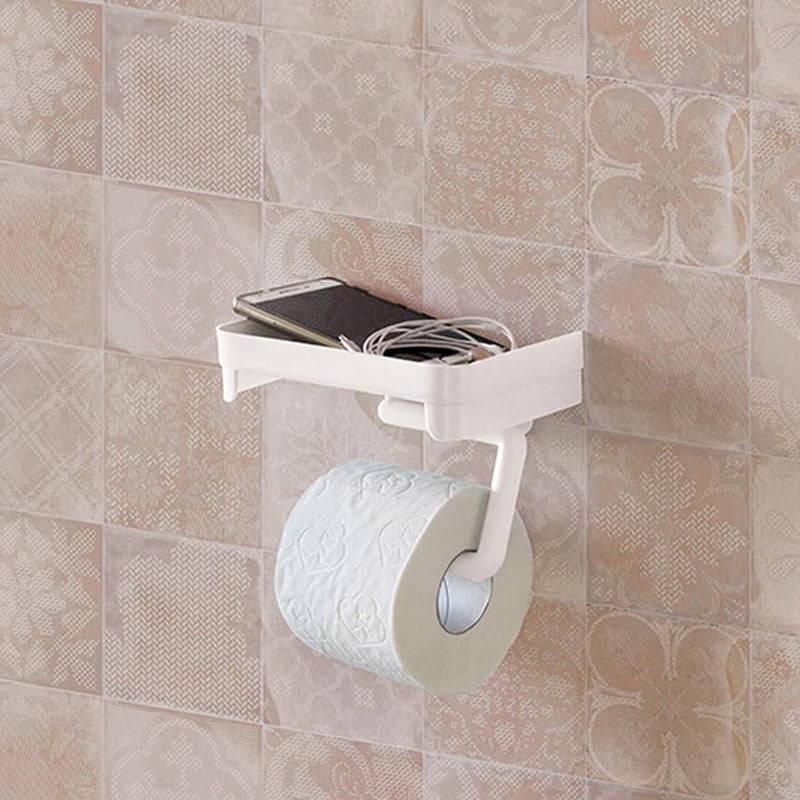 ZONKU INDIA Toilet Paper Holder Tissue Holder Dispenser with Phone Shelf (White) - Image 3