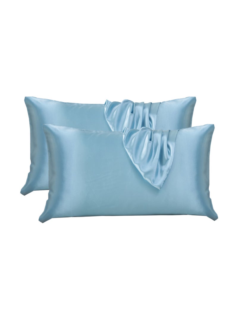 Donetella - Satin Pillowcases 2-Pcs Soft And Silky Pillow Cover For Hair And Skin Care With Envelope Closure (Without Pillow Insert),Blue - Image 1