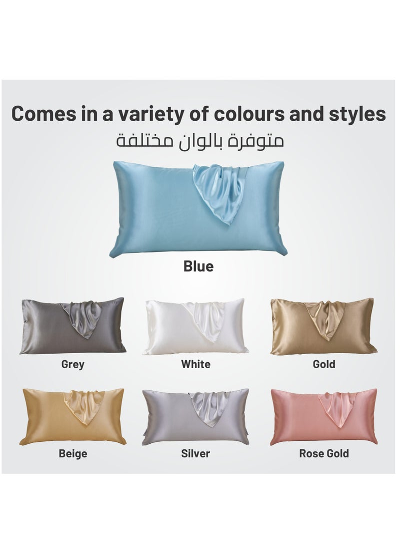 Donetella - Satin Pillowcases 2-Pcs Soft And Silky Pillow Cover For Hair And Skin Care With Envelope Closure (Without Pillow Insert),Blue - Image 1