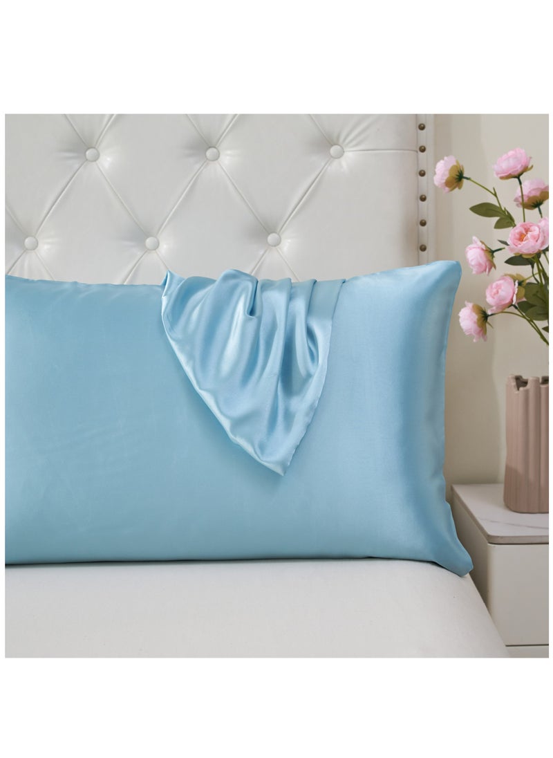 Donetella - Satin Pillowcases 2-Pcs Soft And Silky Pillow Cover For Hair And Skin Care With Envelope Closure (Without Pillow Insert),Blue - Image 1