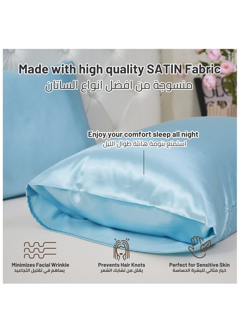 Donetella - Satin Pillowcases 2-Pcs Soft And Silky Pillow Cover For Hair And Skin Care With Envelope Closure (Without Pillow Insert),Blue - Image 1