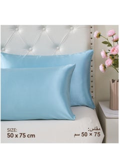 Donetella Satin Pillowcases 2-Pcs Soft And Silky Pillow Cover For Hair And Skin Care With Envelope Closure (Without Pillow Insert),Blue  - Image 3