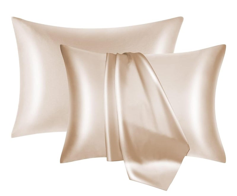 Pillowcase – Champagne Gold, American Q, 50x75cm, 2 Pieces, Soft Satin, for Bed Pillow, Luxury