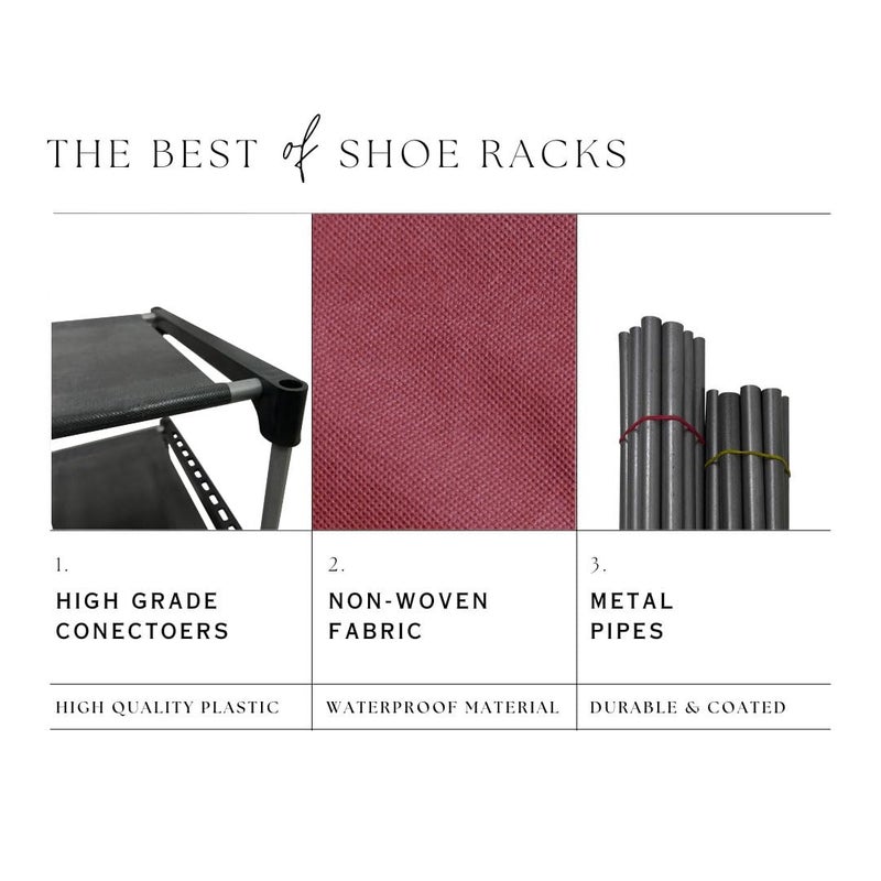 PHILOSHOP PHILOSHOP Premium 10 Inch 4 Layer Shoe Rack for Home Multipurpose Storage Rack with Dustproof Cover Maroon - Image 2