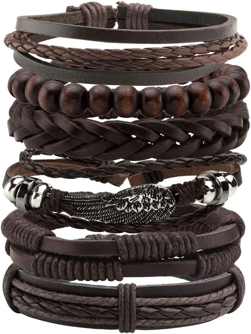 Mafnee Store Manfnee 6-12PCS Braided Faux Leather Bracelet Punk Cuff Wrap Bracelets for Men Women Adjustable - Image 1