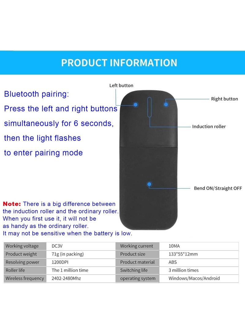Bluetooth Arc Touch Mouse,  Portable Wireless Foldable Mouse Without USB Nano Receiver, Ergonomic Mini Optical Computer Mice for Notebook Laptop Tablet Smart Phone - Image 4
