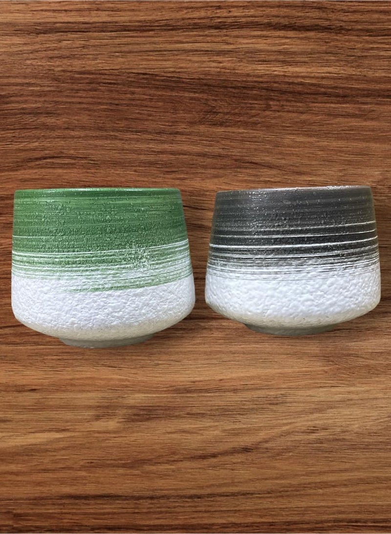 Home zone 2-Piece Ceramic Tea Cup Tea Set Made of Pure Handmade Ceramics Multicolour - Image 2