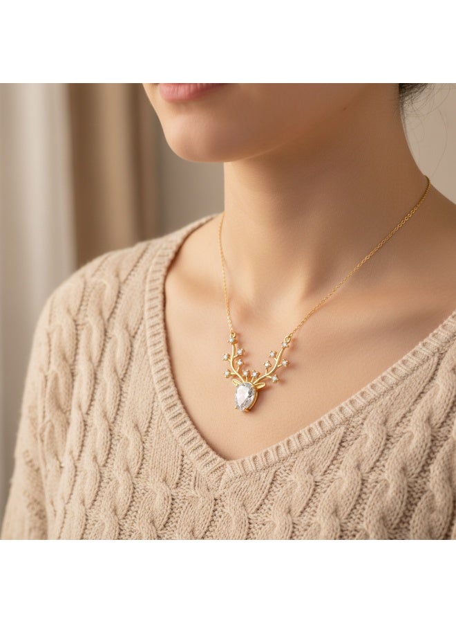 Shein Clear Crystal Deer Necklace – Gold Plated Chain – Sparkling Antlers Pendant – Luxury Elegant Jewelry - Image 4
