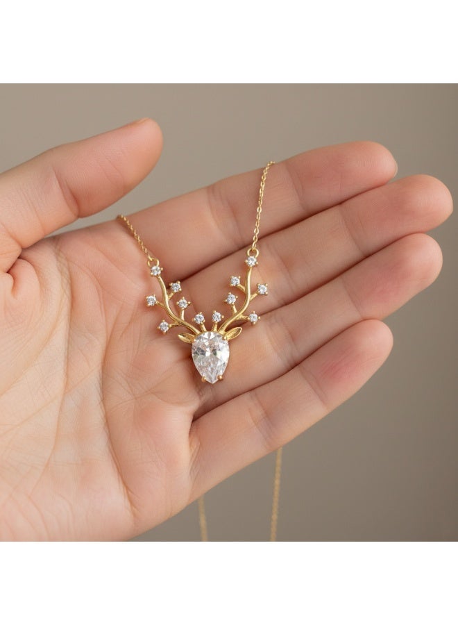 Shein Clear Crystal Deer Necklace – Gold Plated Chain – Sparkling Antlers Pendant – Luxury Elegant Jewelry - Image 1