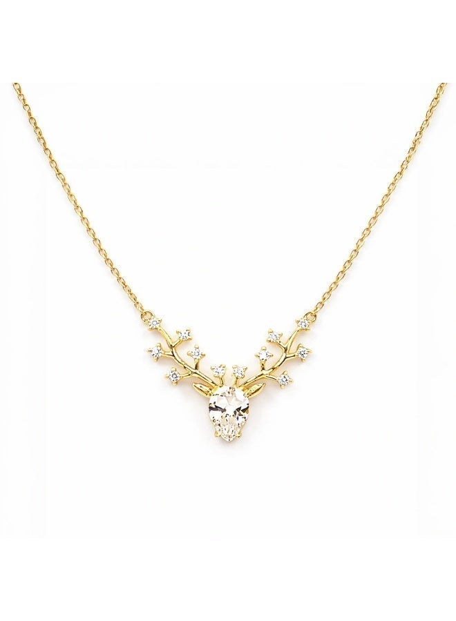 Shein Clear Crystal Deer Necklace – Gold Plated Chain – Sparkling Antlers Pendant – Luxury Elegant Jewelry - Image 2