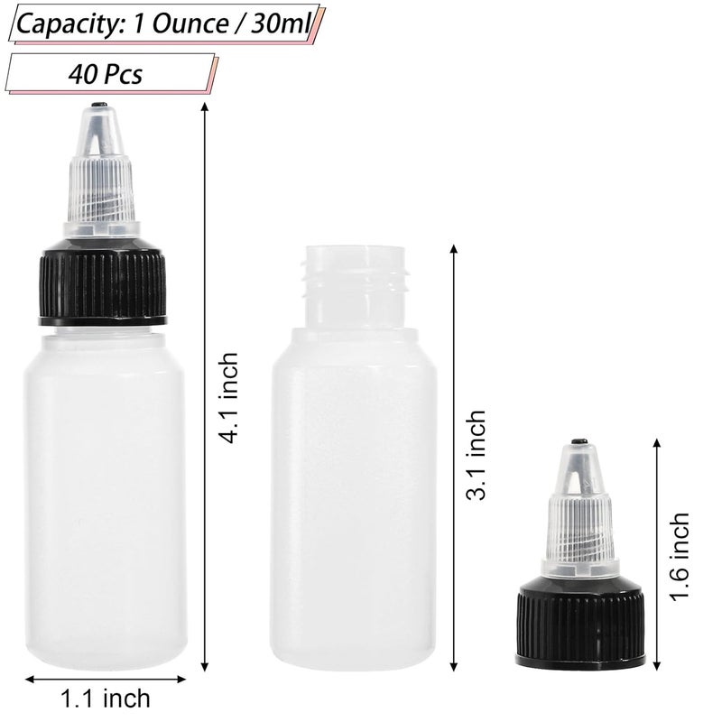 Bekith 40 Pack 1oz Dispensing Bottles, Boston Round HDPE Plastic Bottle with Twist Top Cap, Empty Plastic Squeeze Bottle - Image 2