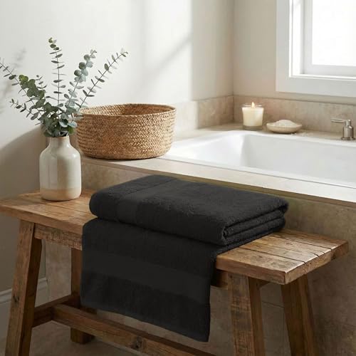 Trident 100% Cotton Towels for Bath | Towels for Bath Large Size | Trident Bath Towel - Soft & Absorbent | 450 GSM | 1 Piece Bath Towel for Men/Women | Urban Comfort | 70 cms x 140 cms - Black - Image 4