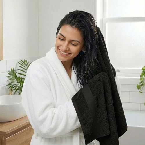 Trident 100% Cotton Towels for Bath | Towels for Bath Large Size | Trident Bath Towel - Soft & Absorbent | 450 GSM | 1 Piece Bath Towel for Men/Women | Urban Comfort | 70 cms x 140 cms - Black - Image 3