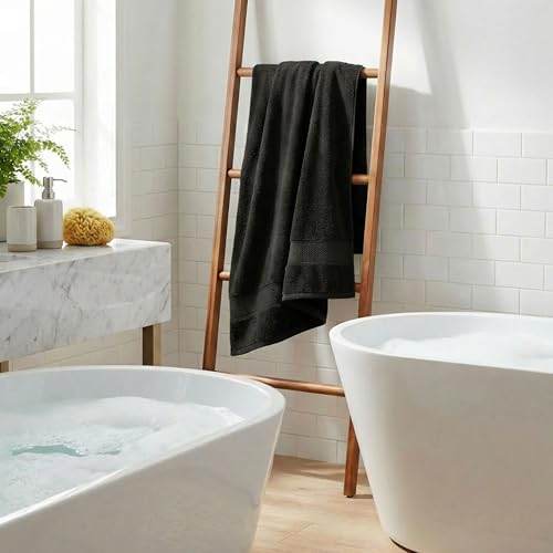 Trident 100% Cotton Towels for Bath | Towels for Bath Large Size | Trident Bath Towel - Soft & Absorbent | 450 GSM | 1 Piece Bath Towel for Men/Women | Urban Comfort | 70 cms x 140 cms - Black - Image 2