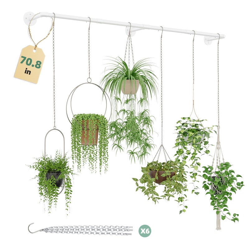 Galood Plant Hanger Indoor with 6 Hanging Chains Hanging Planters for Indoor Plants Hanging Plant Holder Window Plant Shelves White Metal Rod(Pot not Included - Image 1