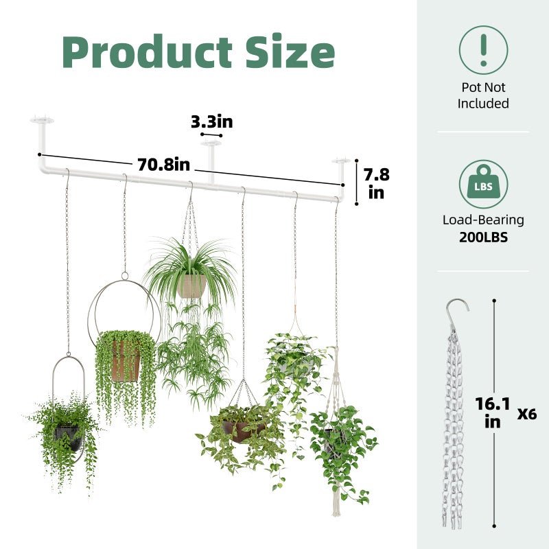 Galood Plant Hanger Indoor with 6 Hanging Chains Hanging Planters for Indoor Plants Hanging Plant Holder Window Plant Shelves White Metal Rod(Pot not Included - Image 5