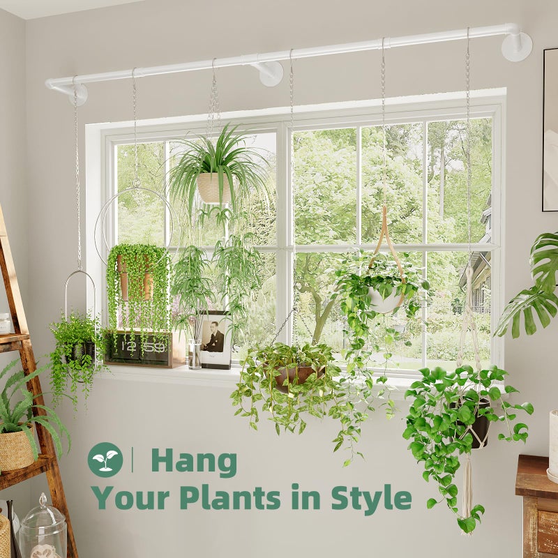 Galood Plant Hanger Indoor with 6 Hanging Chains Hanging Planters for Indoor Plants Hanging Plant Holder Window Plant Shelves White Metal Rod(Pot not Included - Image 2