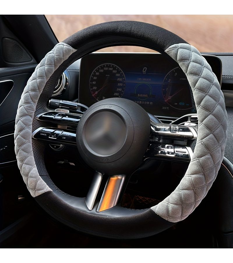 Gray Soft Plush Steering Wheel Cover Warm Heated Anti Slip Comfort Fit For Most Cars And SUVs - Image 1
