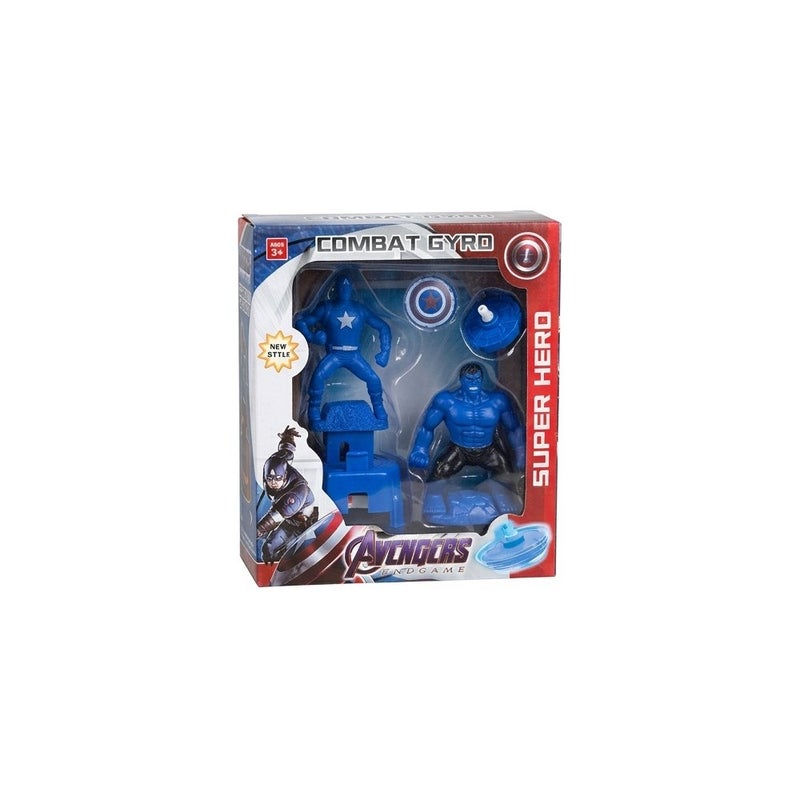AVENGERS Combat Gyro Super Hero Spinning Top Toy Set for Kids, Avengers Theme, Blue, Captain America and Hulk Figures - Image 1