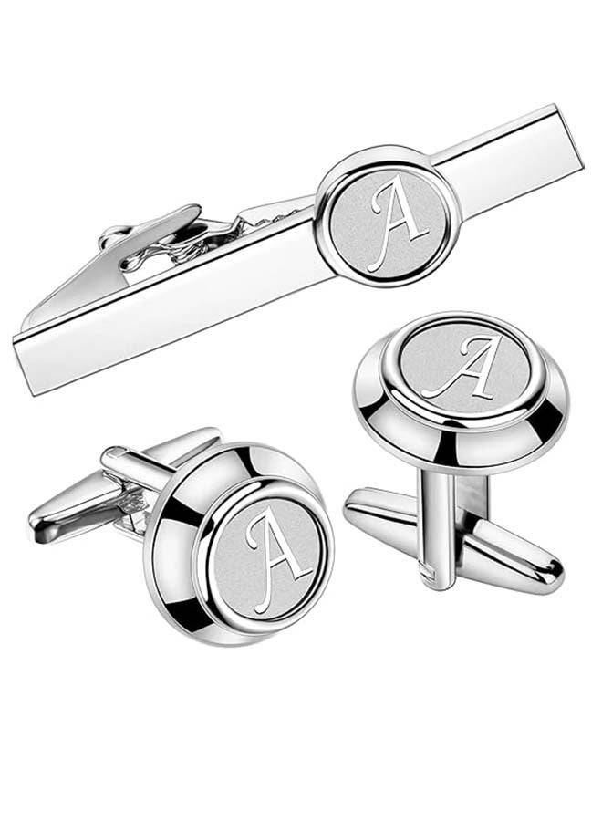 AMITER A Men'S Suit Featuring Initial Letter Tie Clips And Cufflinks, Suitable For Business Occasions, Weddings, Anniversaries, And More. - Image 1
