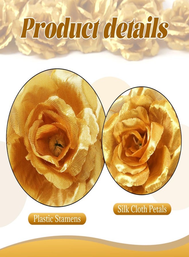 HAPY SHOP 30 Pack Gold Roses Artificial Flowers, 3 Inch Fake Silk Gold Roses Head, Gold Artificial Flowers Heads for Home Wedding Party Decoration - Image 3