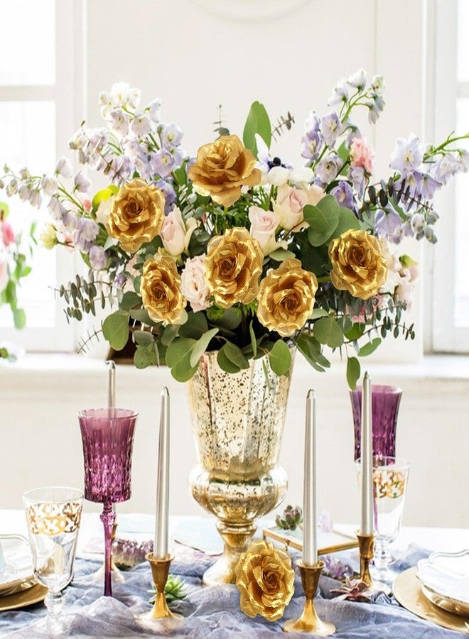 HAPY SHOP 30 Pack Gold Roses Artificial Flowers, 3 Inch Fake Silk Gold Roses Head, Gold Artificial Flowers Heads for Home Wedding Party Decoration - Image 5