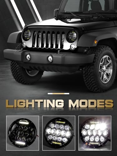 VI9000 7 Inch Led Headlight Round H6024 Led Headlight DOT Approved Hi/Lo Beam DRL Black Headlights Compatible With Jeep Wrangler JK JKU TJ LJ CJ Compatible With Chevy,Ford and Mazda Miata etc - Image 2