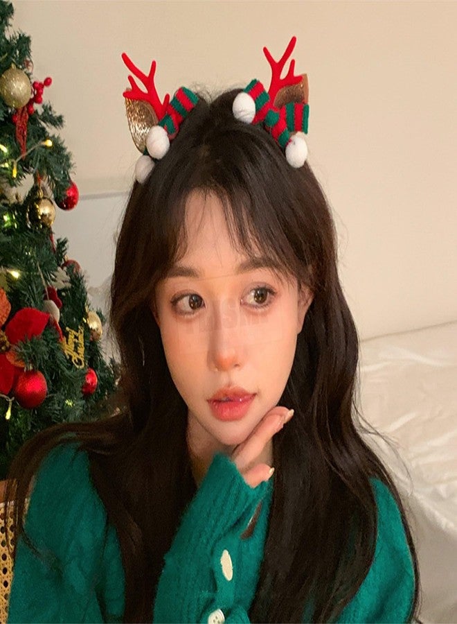 TLISMI Christmas Reindeer Antler Hair Clip for Girls & Women - Cute Holiday Hair Accessory with Soft Glitter Ears, Festive Red & Green Knit Bow, and Pom-Pom Balls for Holiday Parties, School Events - Image 5