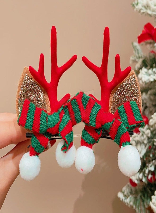 TLISMI Christmas Reindeer Antler Hair Clip for Girls & Women - Cute Holiday Hair Accessory with Soft Glitter Ears, Festive Red & Green Knit Bow, and Pom-Pom Balls for Holiday Parties, School Events - Image 4