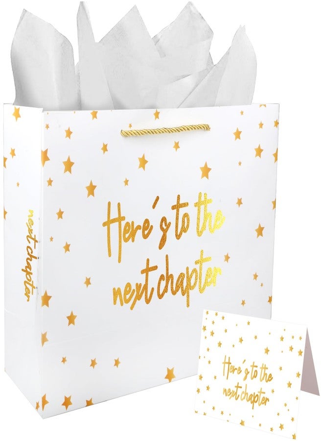 Pandecor 13" Large Here's to the Next Chapter Paper Gift Bag with Card and Tissue Paper for Graduation Coworker Leaving New Job and Retirement Party - Image 1