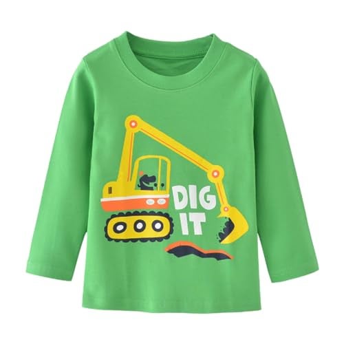 Warmbaby Truck Shirts Kids Little Boys Long Sleeve T Shirt Green Size 4 - Image 1