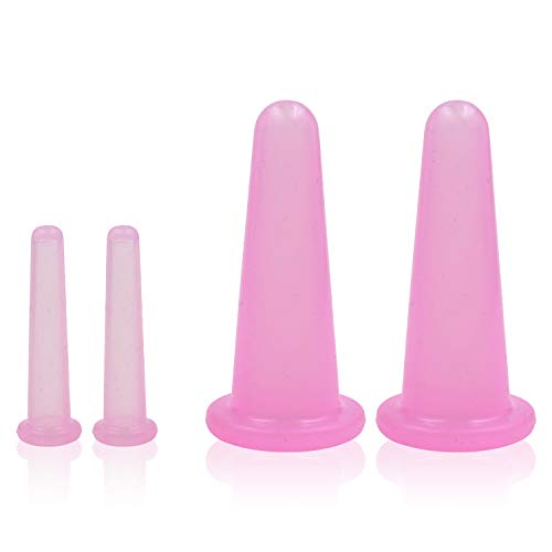 KRISMYA 4 Pcs Facial Cupping Set,Natural Silicone Facial Massage Cup for Body,Face,Neck,Back,Eye Massage,Vacuum Tank,Perfect for Body,Facial Care,Anti-aging Beauty Tool(2 Small&2 Large, Pink) - Image 1