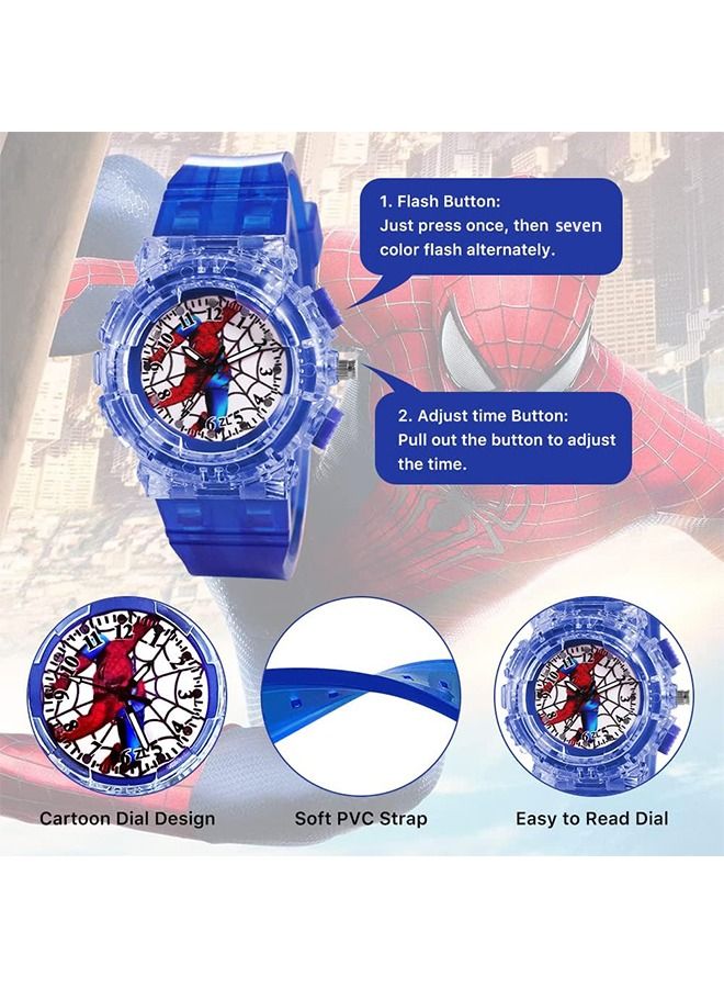 Spider-Man Kids Watch,Superhero Kids Analog Watch for Boys Girls,Adjustable Strap Learning Time Kids Wrist Watch with 7 Colors Flashing,Cool Inexpensive Gift for Toddlers,Boys,Girls  - Image 3
