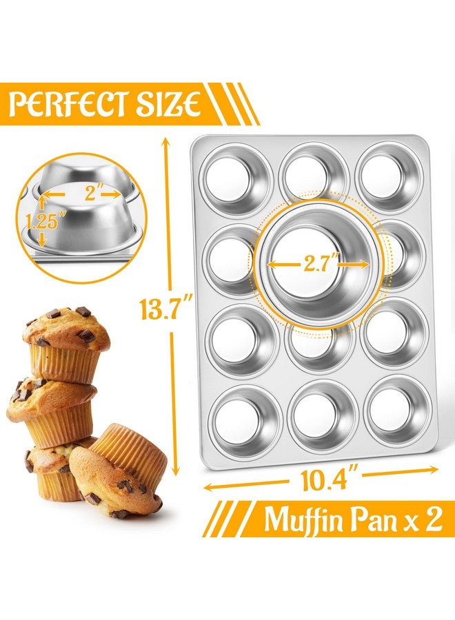 إي-فار قوالب كب كيك من إي-فار، 12 كوبًا، مجموعة من قطعتين، قوالب كب كيك من الفولاذ المقاوم للصدأ، قوالب خبز كب كيك معدنية للفرن، حجم عادي وسهل التنظيف، غير سام وآمن للاستخدام في غسالة الأطباق - عبوة من قطعتين - Image 2